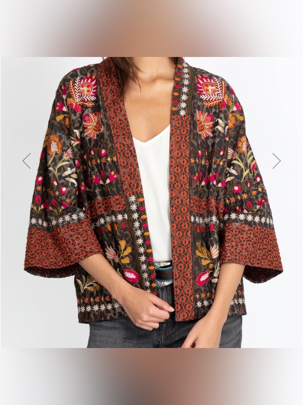 Johnny Was Rosalva Cropped Embroidered  Kimono Retail - $398